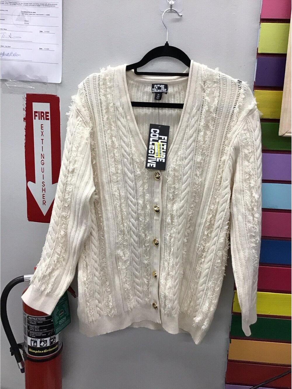 Futur collective womens fringe sweater button down cardigan XS cream new target
